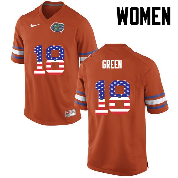 Florida Gators Women #18 Daquon Green College Football Jersey USA Flag Fashion Orange